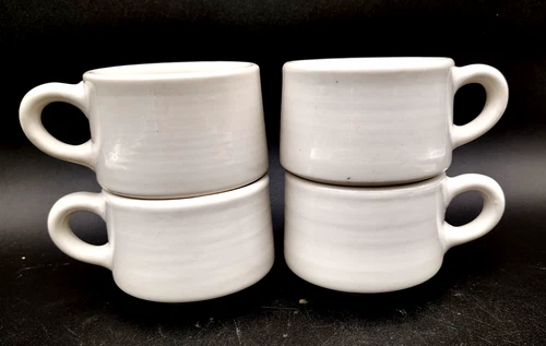 Vintage Set of 4 Buffalo China White Restaurant Ware Stackable Mugs Made in USA