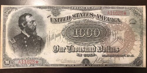 Reproduction $1,000 United States Treasury Note 1890 Civil War Meade Currency - Picture 1 of 5