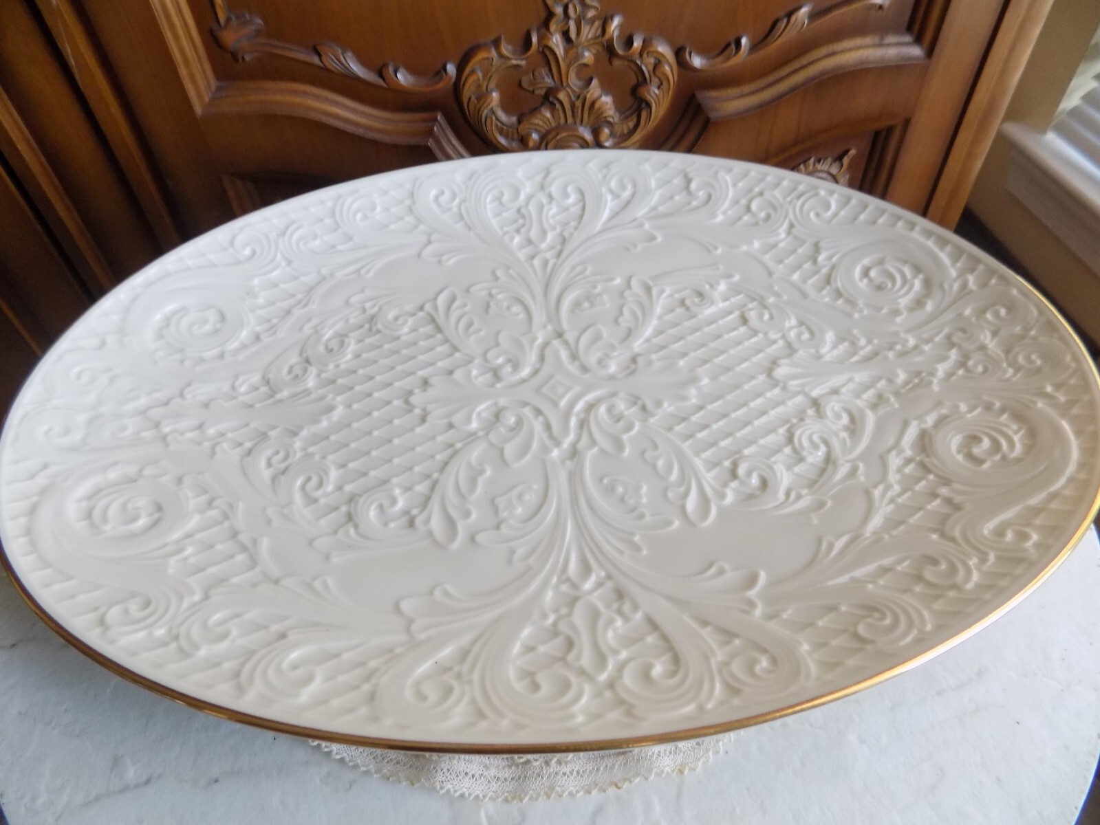 Lenox Serving Platter Gold Trim Large Oval 16.5" x 11.5" White eBay