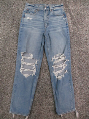 American Eagle Jeans Womens 6 Blue Denim Baggy Straight Highest Rise Retro 29x32