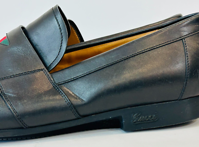 Gucci Signature 268370 Mens US 11.5 Black Leather Almond Toe Penny