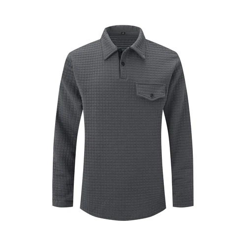 Herren Poloshirt Freizeit Langarm Hemd Oberteil Knopfleiste Golfhemd mit Tasche- - Bild 3 von 18