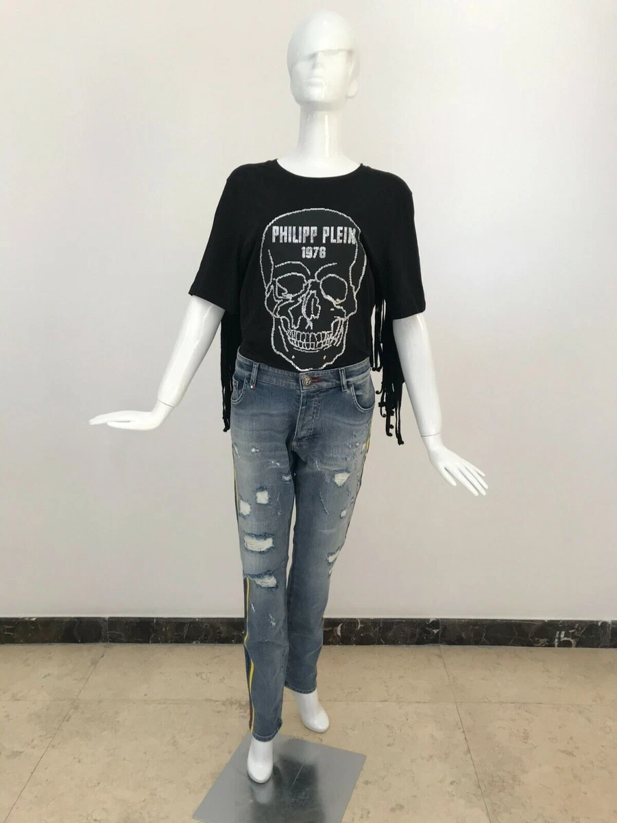 Philipp Plein Womens Illegal Fight Club Distressed Denim Straight