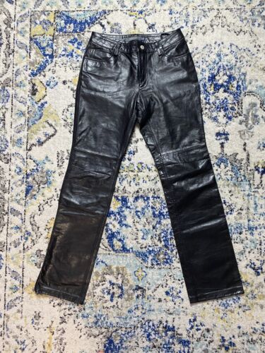 Vintage Gap Leather Jeans Black Biker Pants Boot C