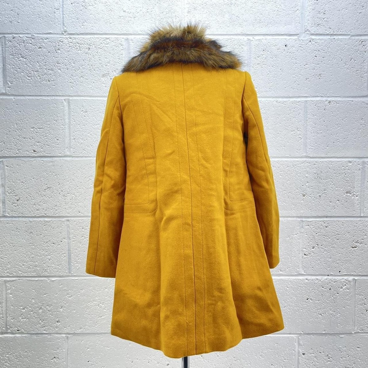 TOPSHOP YELLOW MUSTARD WOOLY COAT KNIT FAUX FUR NECK BUTTON Up Y2K UK