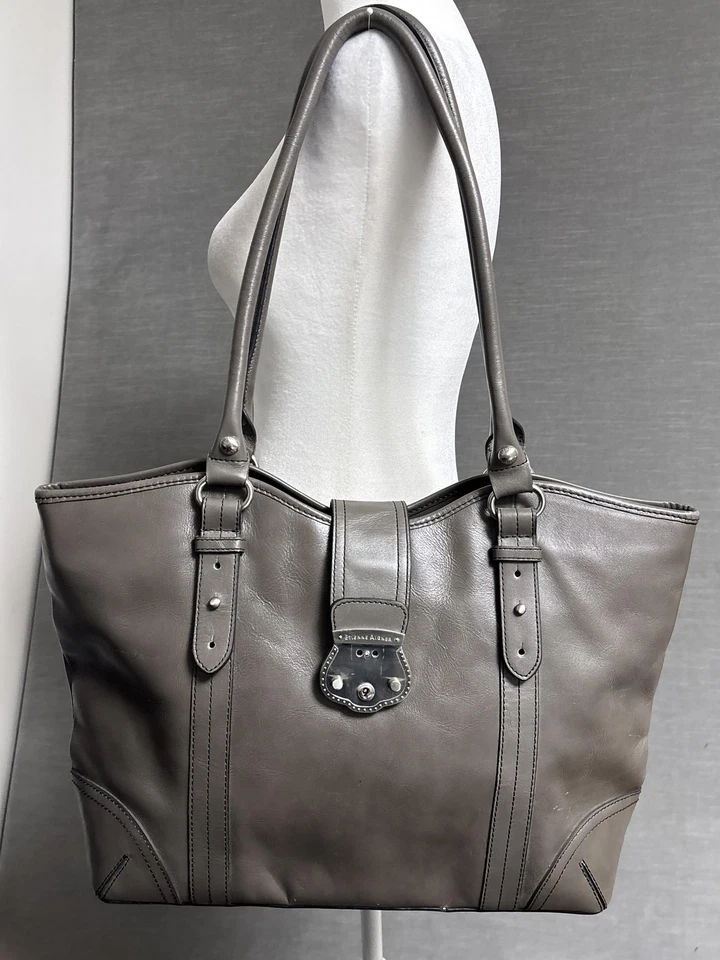 Vintage Etienne Aigner XL Leather Satchel Tote Bag Gray Leather Purse 90s - Image 2 of 4