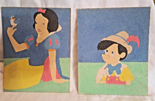 Vintage 1990 Sand Art Nursery Decor - Snow White  Pinocchio Storybook Folk Art