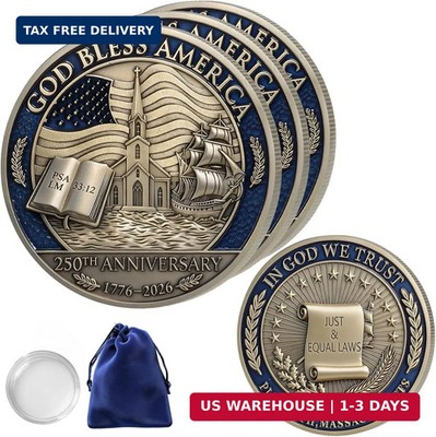3PCS USA 250th Anniversary Coin 1776-2026 Religious Christian God Bless America
