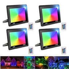 4x LED Flood Lights RGB Colour Changing Floodlight Outdoor Security Garden Lamp.