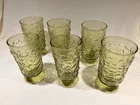 Vintage MCM Set of 6 Anchor Hocking Lido Milano Avocado Green Footed Tumblers