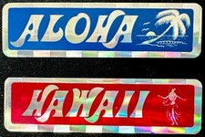 HAWAII,✨ALOHA✨2✨STICKERS✨💋🌺🌴🌺💋✨3” X 3/4”✨EACH ONE✨PRISMS✨SEXY GIRL✨💙❤️💫