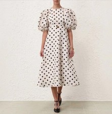 ZIMMERMANN Midi Day Dress Size 0P/AU 6/ US 2 Linen Classic Ivory Cream A-Line