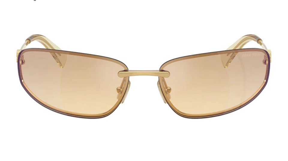 Miu Miu MU A50S 5AK7R1 Unisex Rectangle Sunglasses in Gold with Yellow Lens 100% - Image 3 of 4