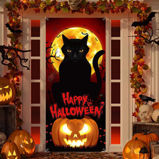Halloween Decorations Pumpkin Black Cat Moon Bats Door Cover Banner 79X35 Inch