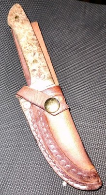 Jacobs' Custom Fixed Blade Skinner High Figured Maple Knife with Leather Sheath