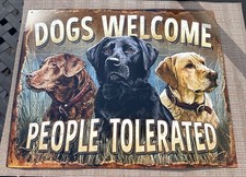 Dogs Welcome Metal Tin Sign People Tolerated Home Bar Garage Wall Decor