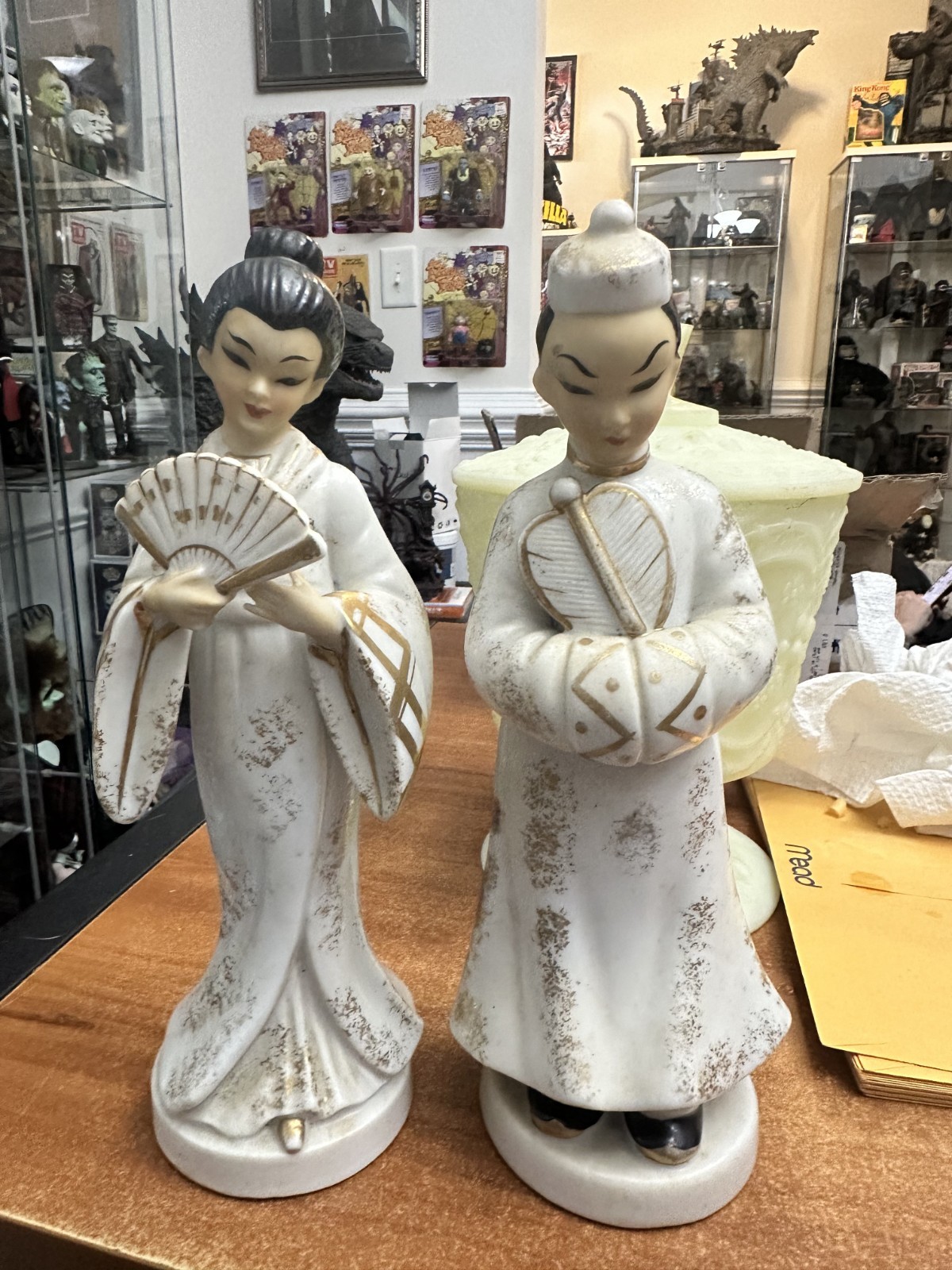 Vintage Geo Lefton 1956 Pair Of Gold And White Geisha And Male Figurines 9.5