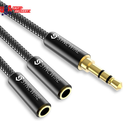 Headphone Splitter, Nylon-Braided Extension Cable Audio Stereo Y Splitter (Hi-Fi