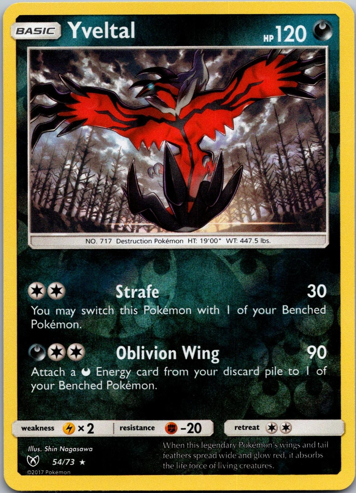 Yveltal 54/73 Holo Rare Shining Legends Pokemon Reverse Holo Near Mint