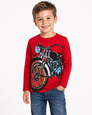 Stummer Longsleeve Rot mit Motorrad-Motiv
