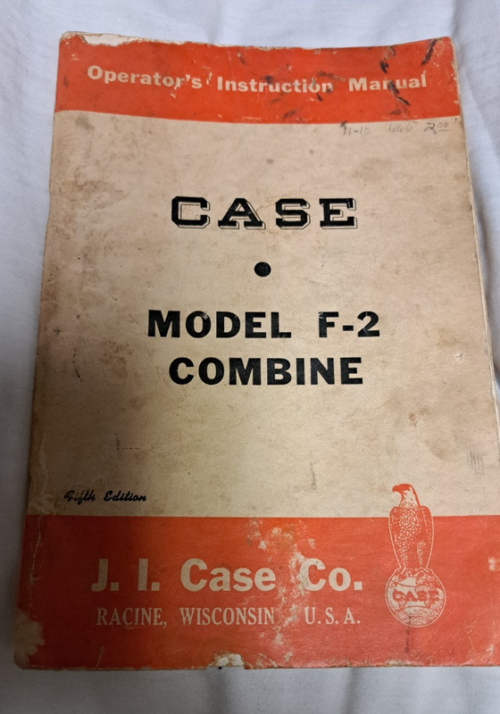 Case Model F-2 Operator Instruction Manual Orange Beige 9" by 6"