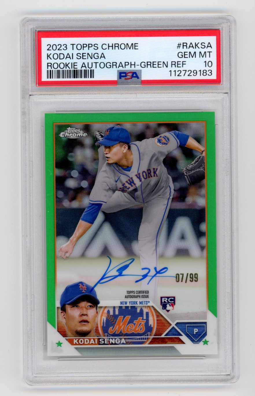 2023 Topps Chrome Kodai Senga Green Refractor Auto /99 PSA 10 Mets RC Rookie