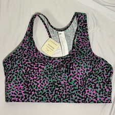 Fabletics On The Go Medium Impact Sports Bra, Grass Green Safari Spots/Black XXL