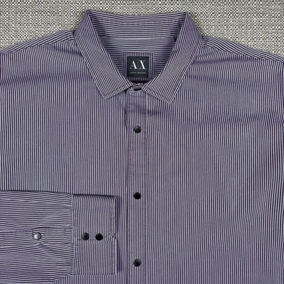 トップス A/X ARMANI EXCHANGE stitch stripe shirt A/X Armani Exchange Mens Shirt XXL 2XL Long Sleeve Purple Gray