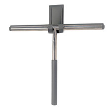 Shower Scraper Squeegee & Hook Over Holder - Chrome Rubber Grip Wiper Blade