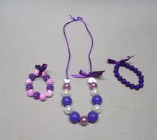 Girls Chunky Bead Adjustable Necklace w/ 2 Braclets - Brand New