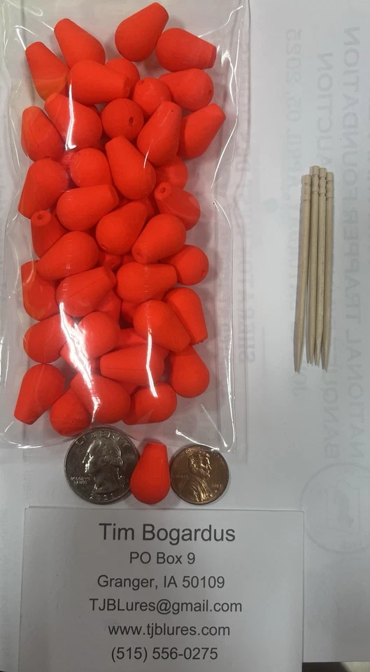 TJB LURES Crappie, Bluegill 1/2” Qty 40 Teardrop Floats Bobbers Veteran Owned Free Ship