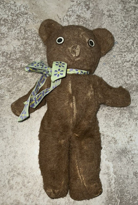 Vtg Brown Teddy Bear 11''1956 Worn &Loved Mohair Wool-Straw Filled Original Owner