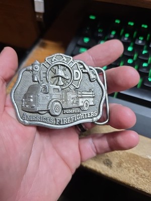 VINTAGE 85 CJ AMERICA'S FIREFIGHTERS PUMPER TRUCK BELT BUCKLE American Lafrance
