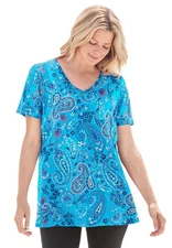 Woman Within Plus Size Perfect Printed Short-Sleeve V-Neck Tee