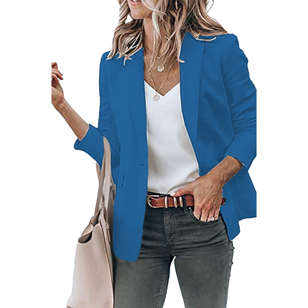 Womens Solid One Button Suit Jacket Long Sleeve Lapel Blazer Coat
