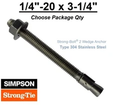 1/4"-20 x 3-1/4" Stainless Strong Bolt 2 II Concrete Wedge Anchor STB2-253144SS