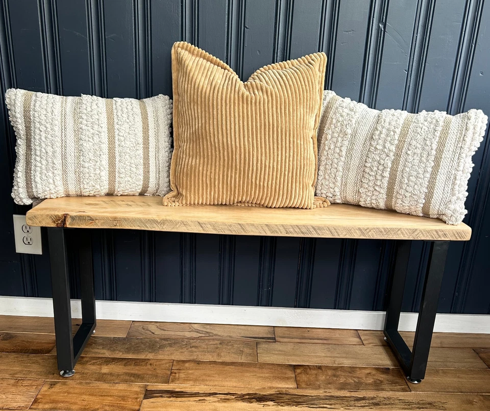 Wood Bench - Solid wood bench top handmade in USA - adjustable metal legs - Image 4 of 4