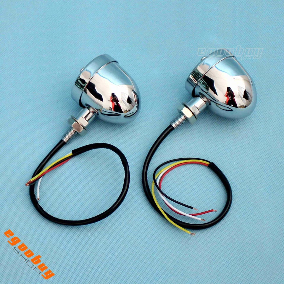 Chrome Bullet LED Turn Signal Indicator Light Fog Lamp For Harley Chopper Bobber - Image 3 of 4