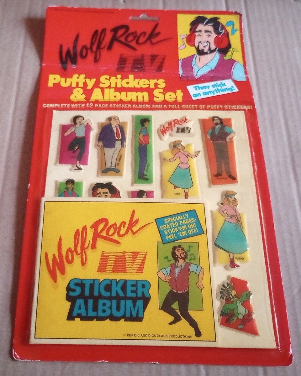 1984 Wolf Rock TV Puffy Stickers & Album Set MIP Unopened Rare DIC
