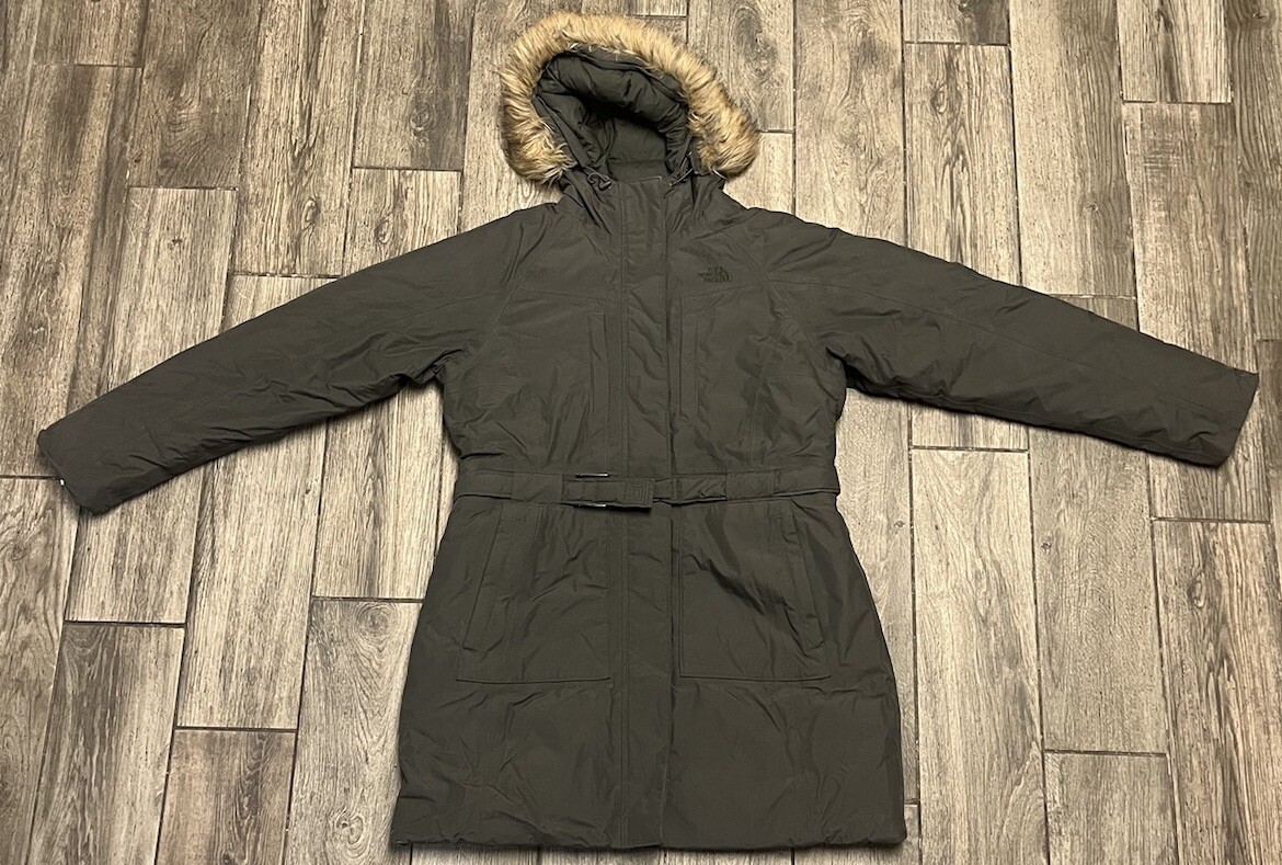 THE NORTH FACE RN 61661 DOWN HOODED FUR MID-LENGTH COAT JACKET (Read) Size Large