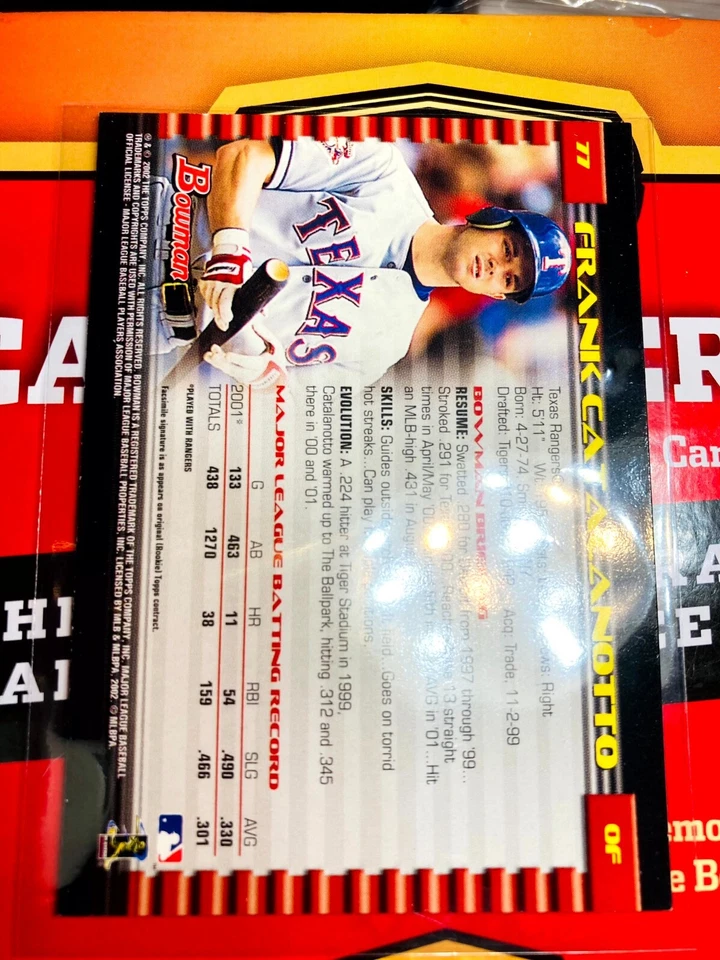 2002 Bowman Frank Catalanotto #77 Texas Rangers FOIL STAMP BUYBACK V168 RARE HTF - Image 2 of 2