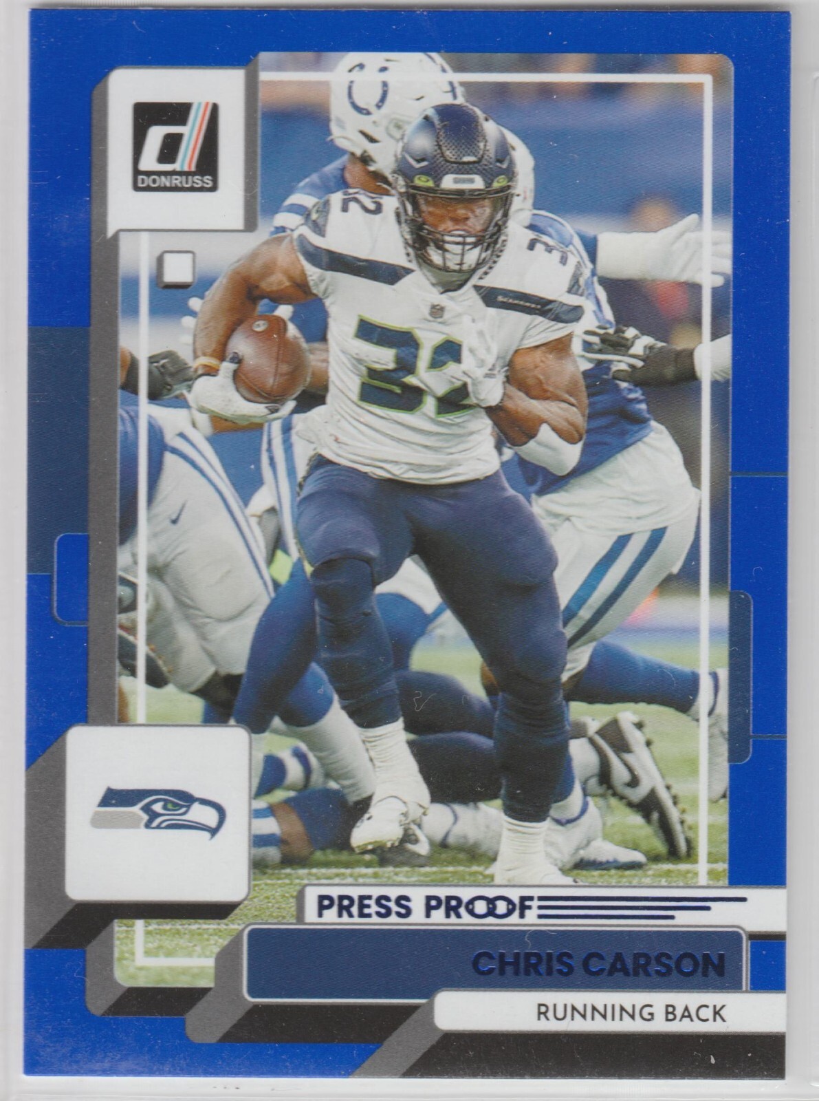 2022 Donruss Blue Press Proof #33 Chris Carson Seattle Seahawks Oklahoma State