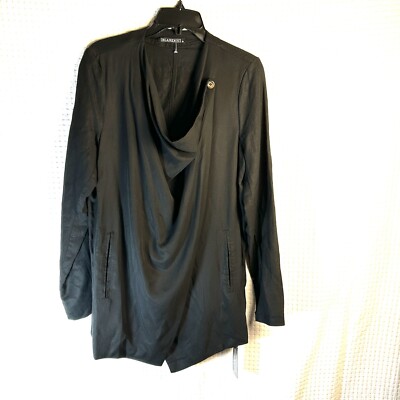 Blank NYC Womens Size Medium Linen Blend Drape Jacket Mixed Media Black