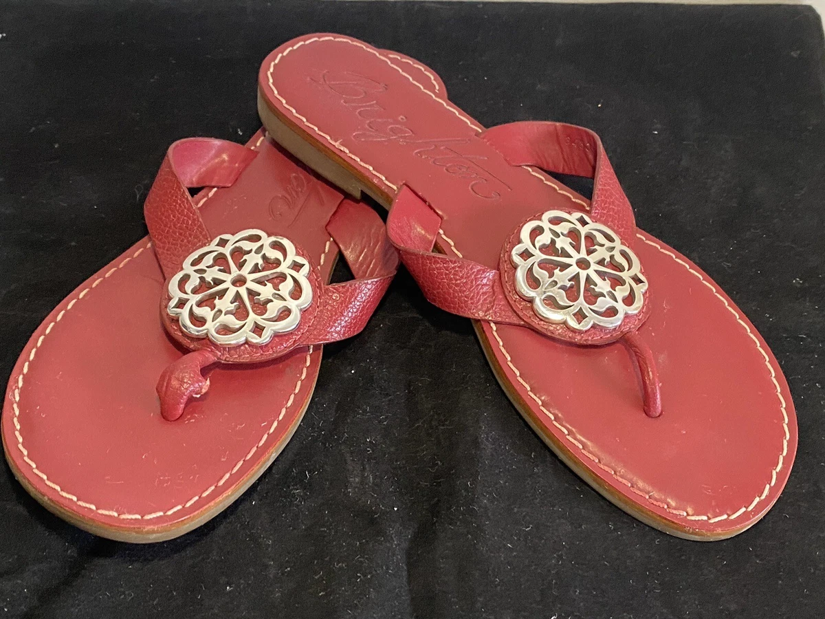 Brighton Sandals Burgundy Leather Slip On Thong Sandals Womens