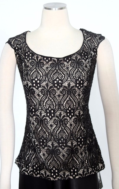 R&M Richards Black Taupe Cocktail Blouse Size 12 Lace Sequined Women's New* for sale online