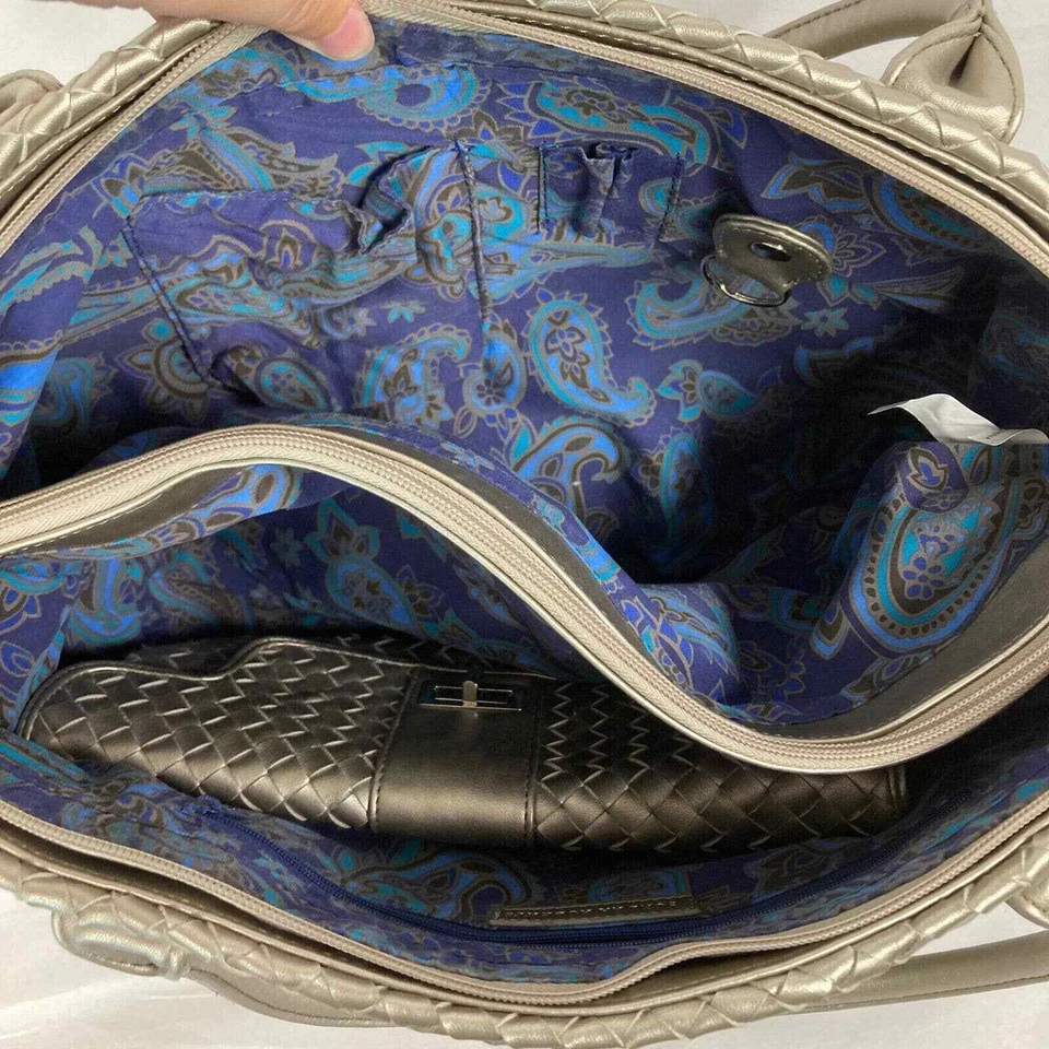 Sondra Roberts Bolso de Mano Bolso de Mano y Bolso de Mano Dorado Imitación Cuero Tejido Bolso de Hombro Foto 4 de 4