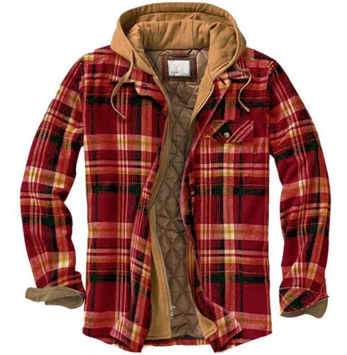 Men Plaid Work Jacket Lumberjack Hooded Flannel Shirt Sherpa Warm Hoodie New - Picture 35 of 76