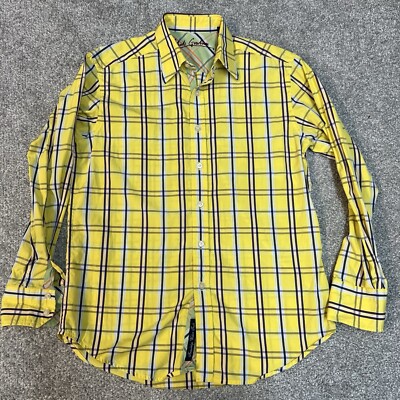 Robert Graham Shirt Mens Medium Yellow Plaid Button Up Long Sleeve Cotton