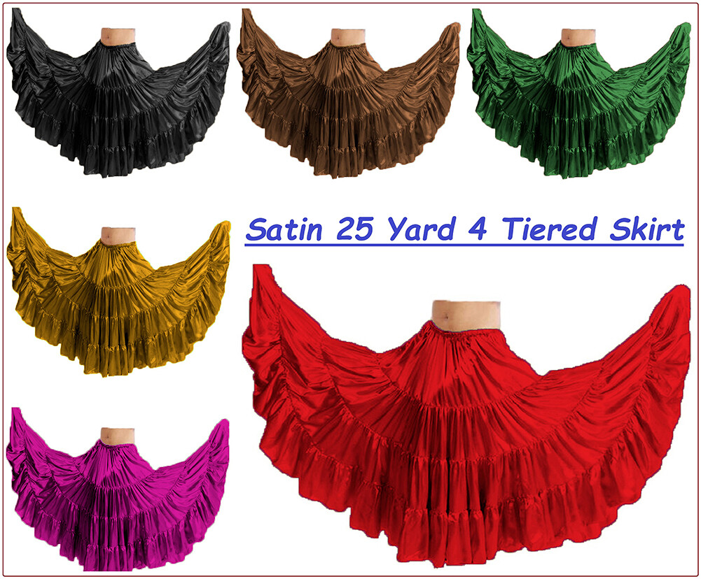 25-Yard 4-Tiered Satin Ruffle Skirt for Flamenco Tribal ATS Dance-image