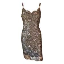 Gianni Versace F/W 1996 Vintage Metallic Floral Lace Brown Mini Dress
